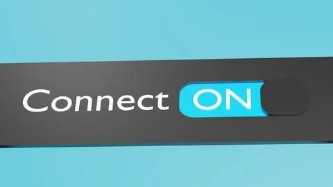Turn on Connect button, slider. Connection. Gadget interface. 3d render. Stock Illustration