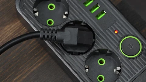 Turn off electricity supply by pressing the push button switch of power strip Stock Footage 296529125