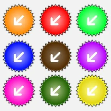 Turn to full screen icon sign. A set of nine different colored labels. Vector 库存插图