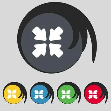 Turn to full screen icon sign. Symbol on five colored buttons. Vector Stock Illustration