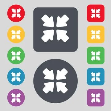 Turn to full screen icon sign. A set of 12 colored buttons. Flat design. Vect Stock Illustration