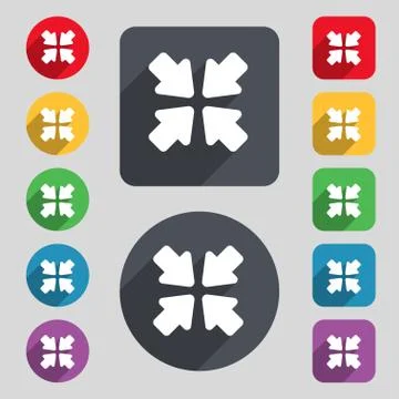Turn to full screen  icon sign. A set of 12 colored buttons and a long shadow イラスト素材