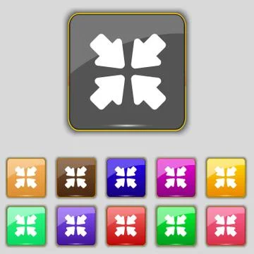 Turn to full screen icon sign. Set with eleven colored buttons for your site. Illustrazione stock