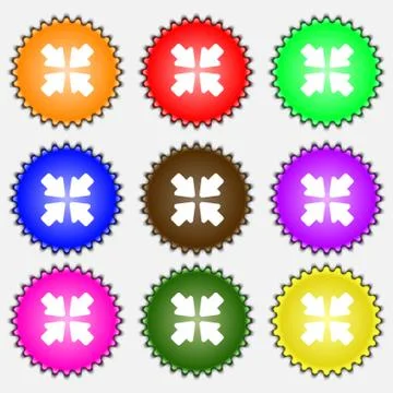 Turn to full screen  icon sign. A set of nine different colored labels. Vecto Stock Illustration