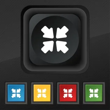 Turn to full screen  icon symbol. Set of five colorful, stylish buttons on bl Stock Illustration