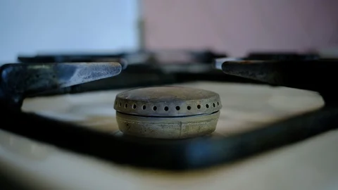 Turn on the gas burner Stock Footage 128458027