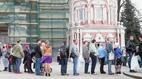 Turn to the holy source of with blessed water. Sergiev Posad, Russia Stock Footage 24080584