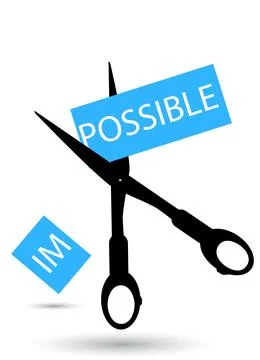 Turn imposssible into possible simple vector Scissor and paper at white bac.. Stock Illustration