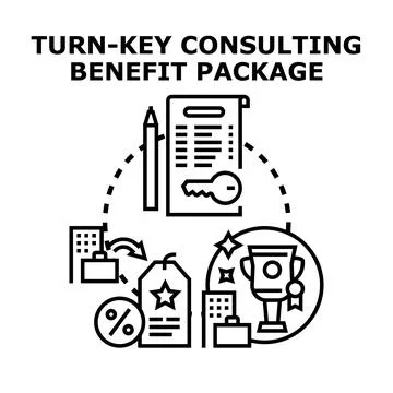 Turn key consulting benefit package concept vector Stock Illustration