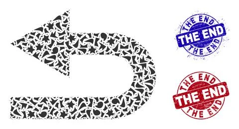 Turn Left Mosaic of Shards with The End Distress Stamps Stock Illustration