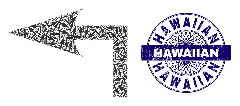 Turn Left Recursion Collage of Turn Left Icons and Scratched Hawaiian Round 스톡 일러스트