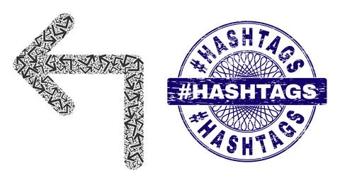 Turn Left Recursion Collage of Turn Left Items and Grunge hashtag Hashtags Round Stock Illustration