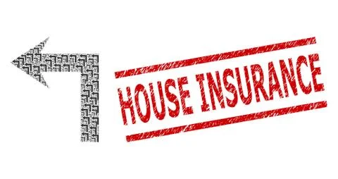 Turn Left Recursion Mosaic of Turn Left Icons and Grunge House Insurance Seal Illustrazione stock
