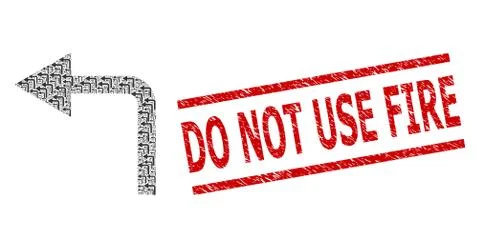Turn Left Recursive Collage of Turn Left Icons and Scratched Do Not Use Fire Illustrazione stock