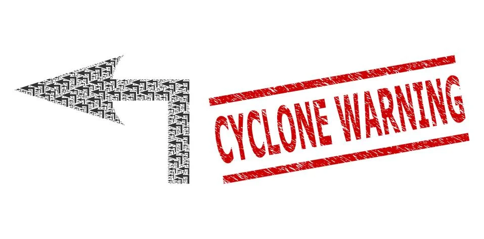 Turn Left Recursive Mosaic of Turn Left Icons and Scratched Cyclone Warning Illustrazione stock
