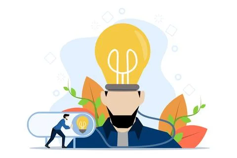 Turn on new idea, solution or innovation to solve problem. Illustrazione stock