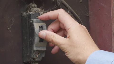 Turn on old black automatic fuse Stock Footage 316752324