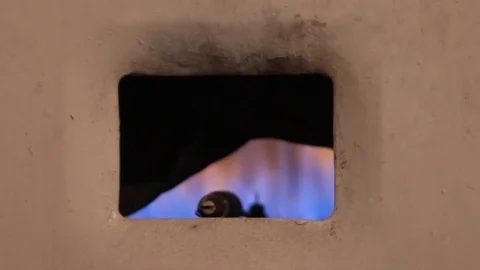 Turn on the old Soviet gas boiler Stock Footage 100643337