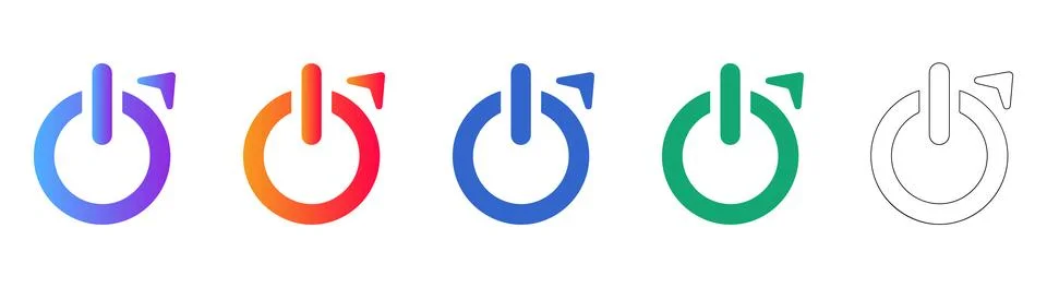 Turn On or Start Icon Set with Gradient and Outline Styles Stock-Illustration