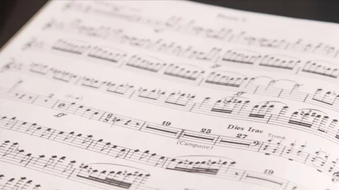 Turn over note paper macro shot / classical music / symphony Видео 108370981