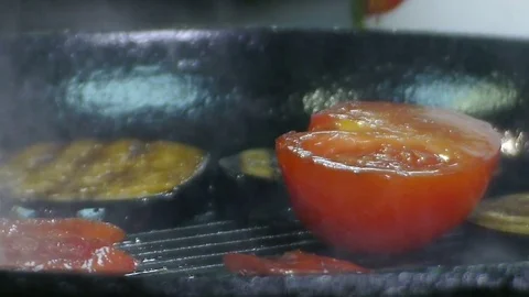 Turn Over Vegetables in Grill Pan Stock-Footage 78594816