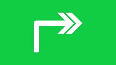 Turn right arrow with double chevron drawing on on green screen Stock Footage 348305497