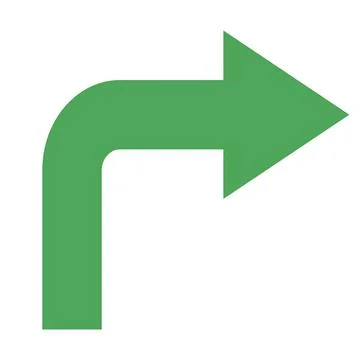 Turn Right flat icon. Vector green symbol. Stock Illustration