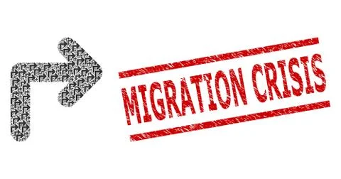 Turn Right Recursion Collage of Turn Right Items and Textured Migration Crisis Illustrazione stock