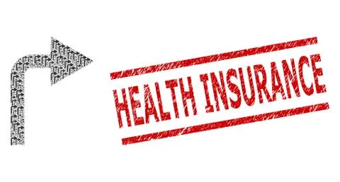 Turn Right Recursive Composition of Turn Right Icons and Grunge Health Insurance Illustrazione stock
