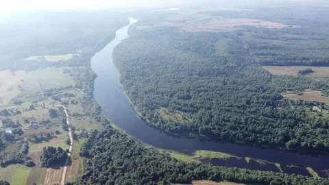 The turn of the river from a bird's eye view Stock Footage 157580210