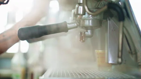 Turn on steamer espresso machine close up slow motion 100fps Vídeos de archivo 156251976