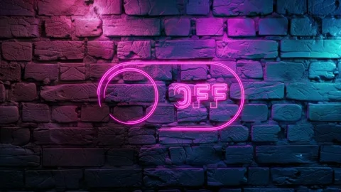 Turn OFF, Switch button Icon neon on brick wall background Stock Footage 276427651