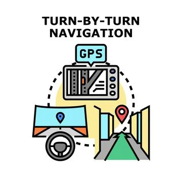 Turn by turn navigation driving guidance concept Stock Illustration