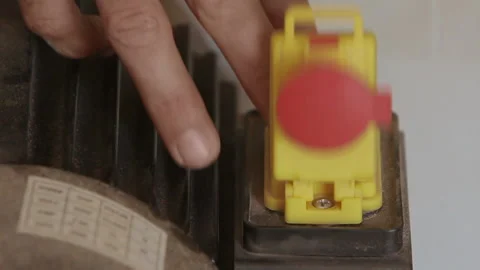 Turn on woodwork machinery button 2 x options. Stock-Footage 171056025