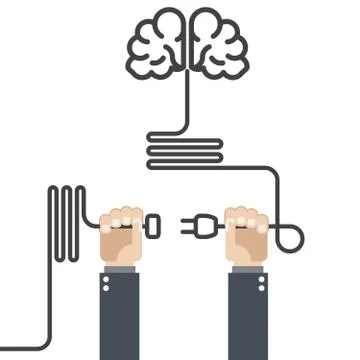 Turn on your brain - hands with plug and cord Stock Illustration