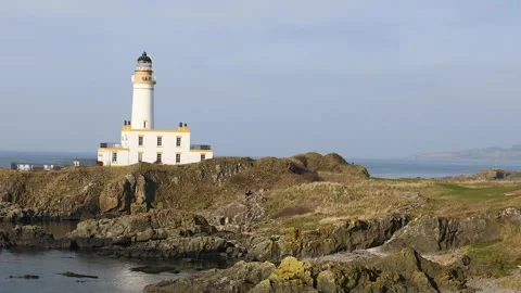 Turnberry lighthouse on the Ailsa Golf course, Ayrshire, Scotland Stock Footage 304643176