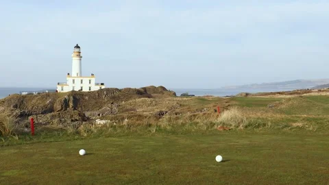 Turnberry lighthouse on the Ailsa Golf course, Ayrshire, Scotland Stock Footage 304643178