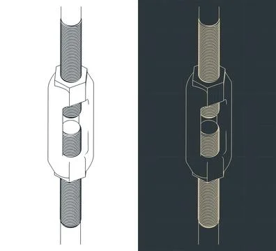 Turnbuckle isometric blueprints Stock Illustration