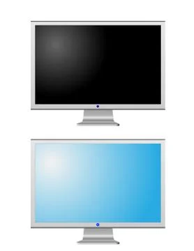 Turned off and turned on LCD monitors isolated on white Stock Illustration