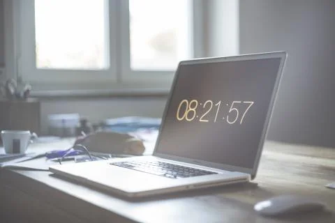 Turned-on computer of a programmer with the coding  on a blurred background Stockfoto's