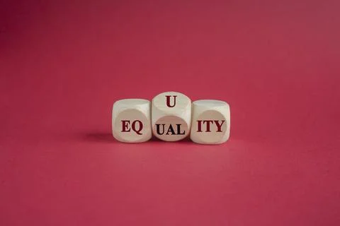 Turned a cube and changed the red word equality to equity. Stock Photos