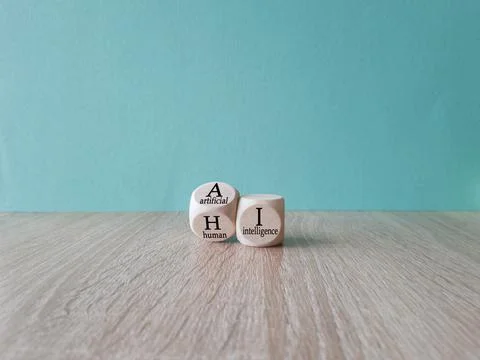 Turned a cube and changes the expression HI  to AI 库存照片