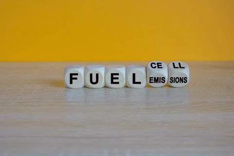 Turned the cubes and changes the expression 'fuel emissions' to 'fuel cell'. Stock Photos