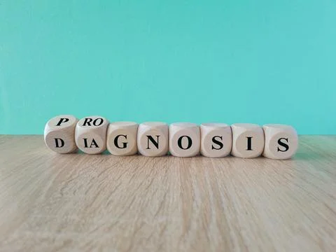 Turned the cubes and changes the word 'diagnosis' to 'prognosis'. Stock Photos
