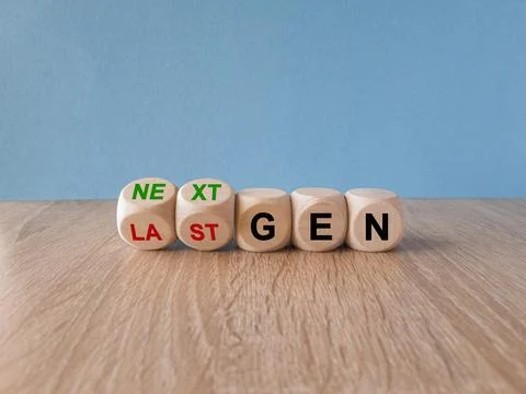 Turned dice and changes the expression last gen to next gen. Foto stock