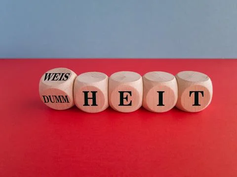 Turned a dice and changes the German word Dummheit Stock Photos