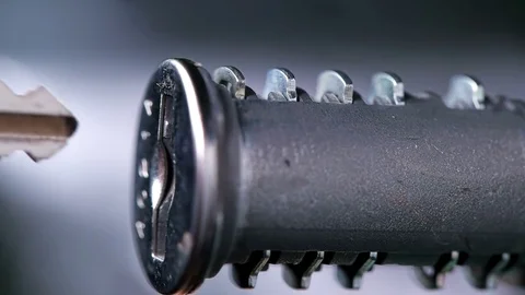 Turned key inside the lock close-up Video stock 74173551