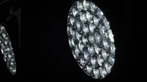 Turned-on LED lens array in stage spotlight Stock Footage 308624618