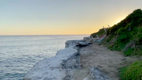 A turned-over table abandoned near the sea Stock Footage 254031400