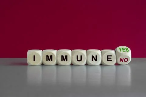 Turned a wooden cube and changes the expression 'immune no' to 'immune yes'. Stock Photos